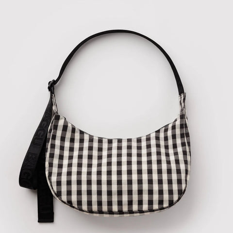 Baggu - Medium Nylon Crescent Bag Black and Cream Gingham