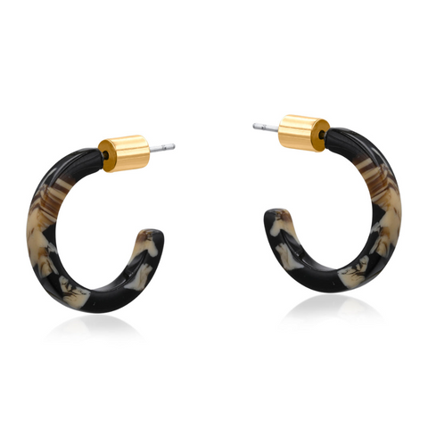 Big Metal London - Calliope Petite Hoop Resin Earrings - Beige