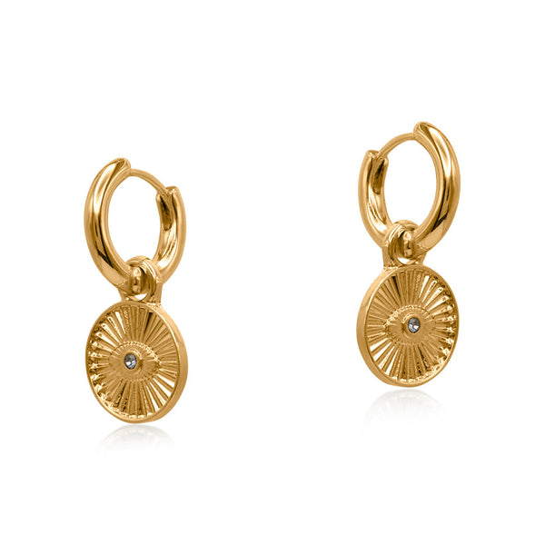 Big Metal London Sirens Eye Huggie Earrings Gold