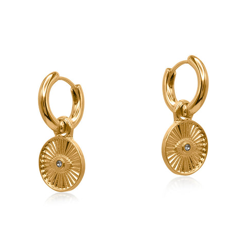 Big Metal London Sirens Eye Huggie Earrings Gold