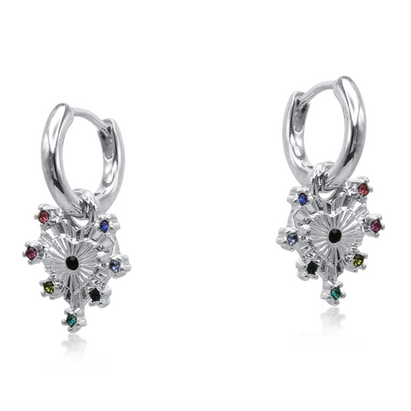 Big Metal London Sirens Heart Huggie Earrings Silver