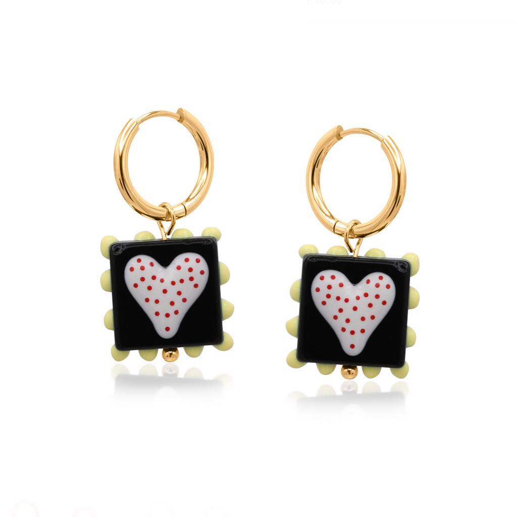 Big Metal Santa Fe Heart Square Charm Earrings - BLACK