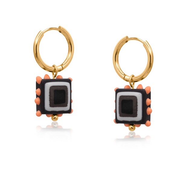Big Metal Santa Fe Square Bead Charm Earrings