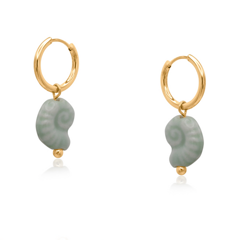 Big Metal Shell Ceramic Charm Earrings Green