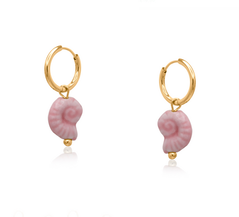 Big Metal Shell Ceramic Charm Earrings Pink