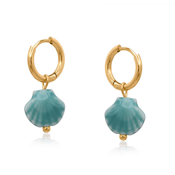 Big Metal Shell Ceramic Earrings Blue