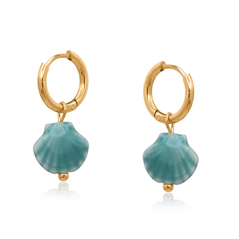 Big Metal Shell Ceramic Earrings Blue