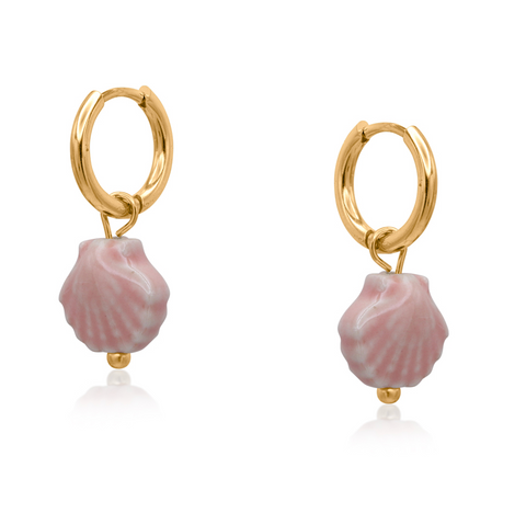 Big Metal Shell Ceramic Earrings Pink