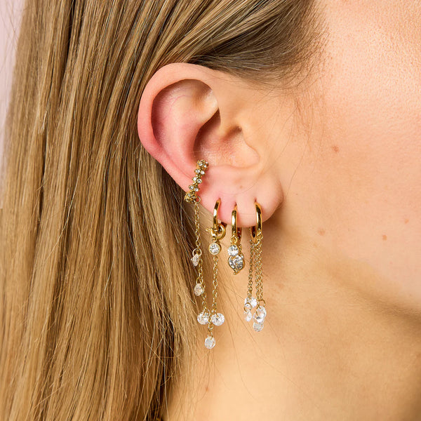 Bijoux De Mimi Alisa Huggie Earrings - Crystal & Gold close up