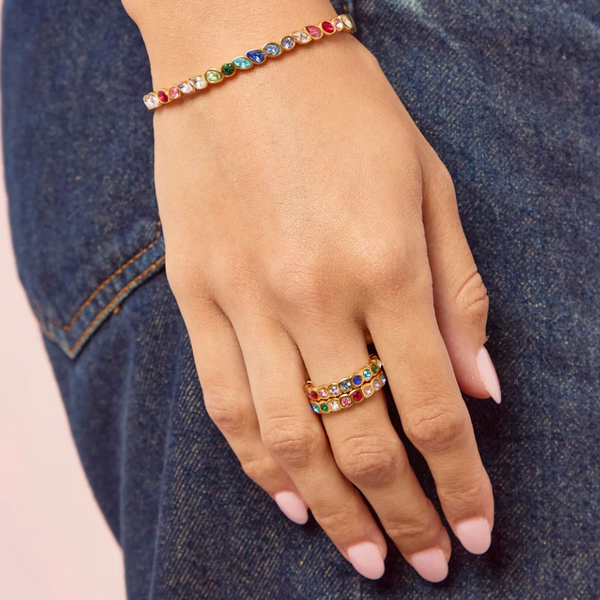 Bijoux De Mimi Faye Gold Rainbow Ring on hand