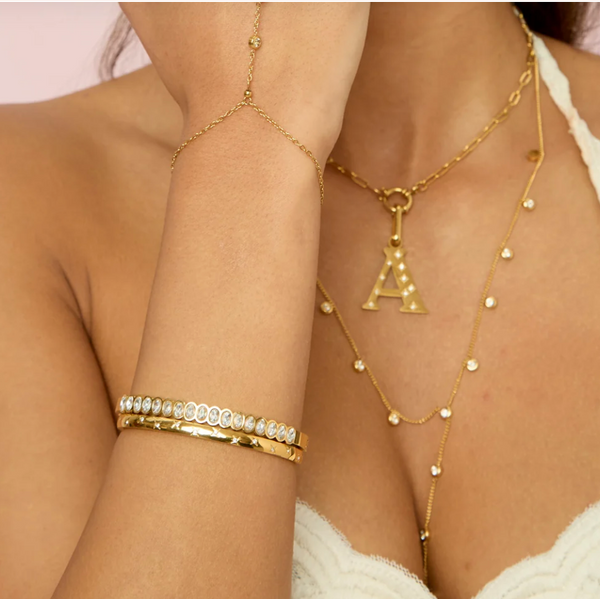 Bijoux De Mimi Gold Crystal Star Bangle stack