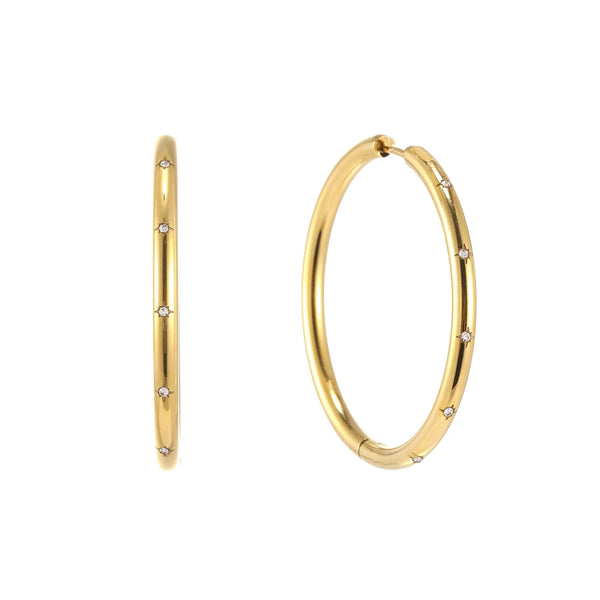 Bijoux De Mimi Hebe Crystal Thin Bigger Star Hoop - Gold