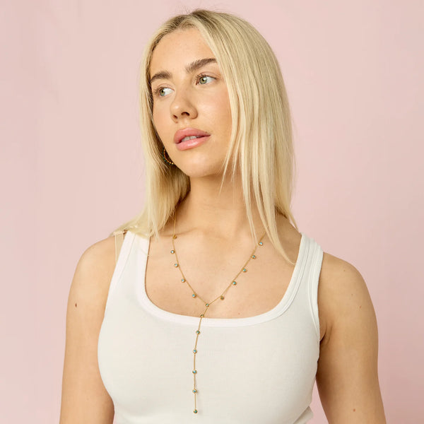Bijoux De Mimi India Turquoise Droplet Necklace - Gold on model
