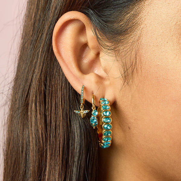 Bijoux De Mimi Iris Waterfall Huggie Earrings - Turquoise & Gold Close