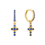 Bijoux De Mimi Isabella Cross Huggie Earrings - Blue & Gold