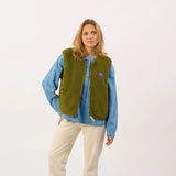 Billy Belt Womens Sleeveless Sherpa Jacket in Olive Green