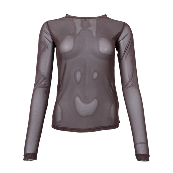 Black Colour Cannie Mesh Blouse - Coffee