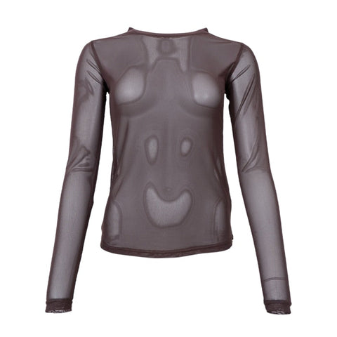 Black Colour Cannie Mesh Blouse - Coffee