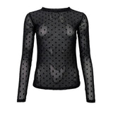 Black Colour - Jennie Dotted Mesh Blouse  - Black - Front