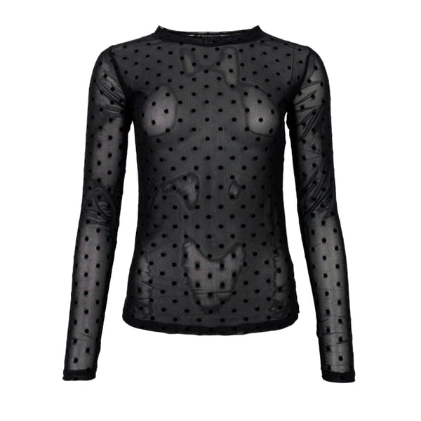 Black Colour - Jennie Dotted Mesh Blouse  - Black - Front