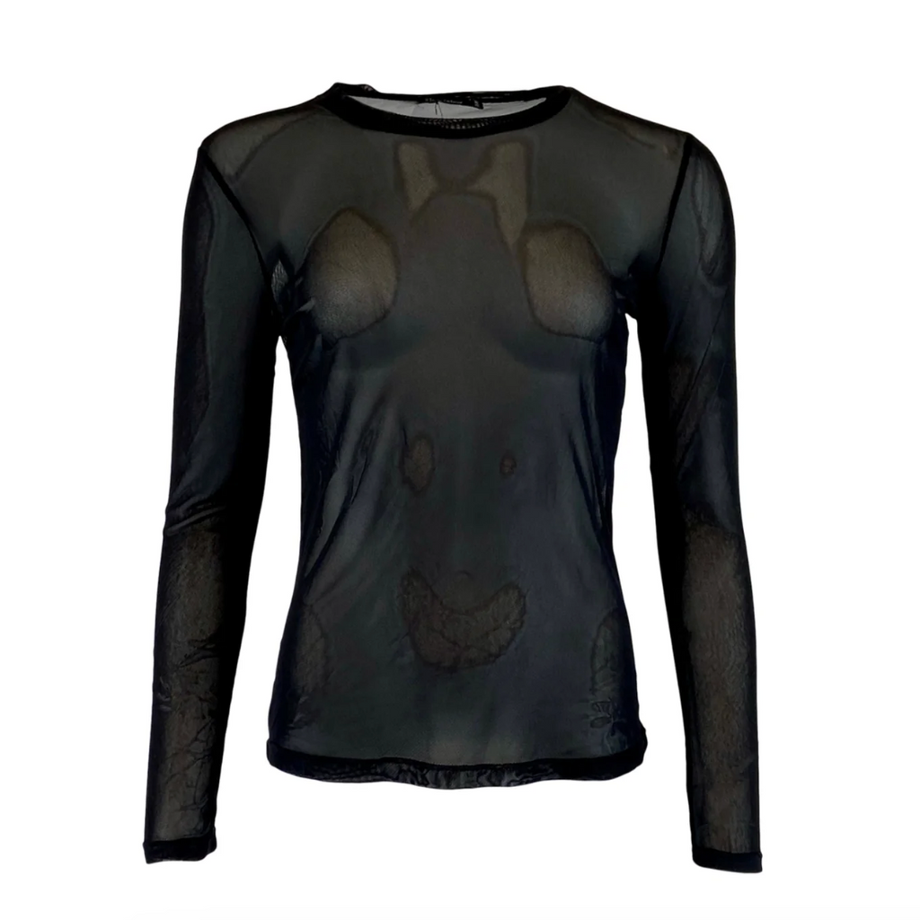 Black Colour Annie Mesh Long Sleeve Top - Black