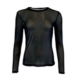 Black Colour Annie Mesh Long Sleeve Top - Black