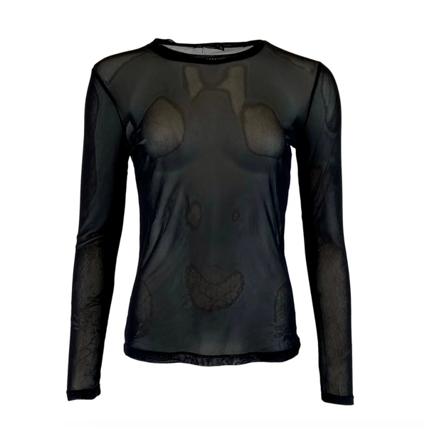 Black Colour Annie Mesh Long Sleeve Top - Black