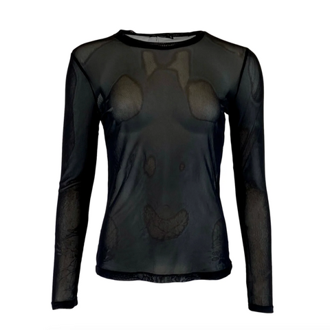 Black Colour Annie Mesh Long Sleeve Top - Black