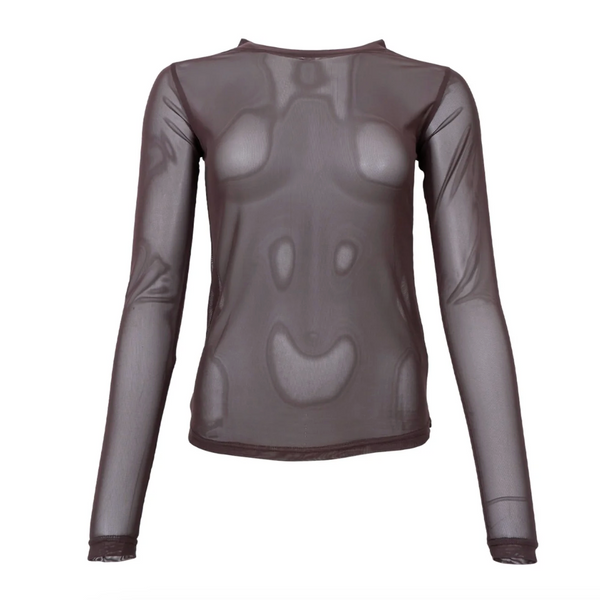 Black Colour Annie Mesh Long Sleeve Top - Coffee