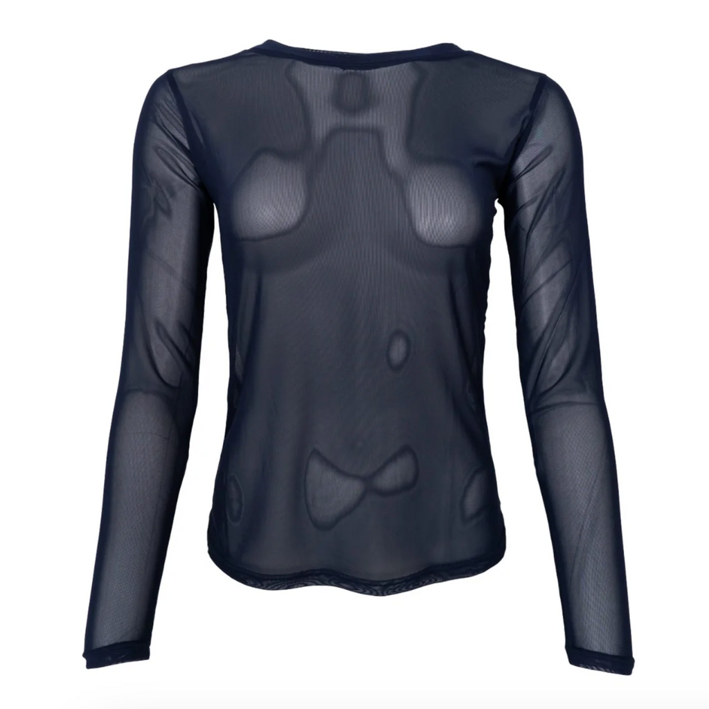 Black Colour Annie Mesh Long Sleeve Top - Navy