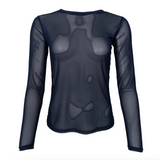 Black Colour Annie Mesh Long Sleeve Top - Navy