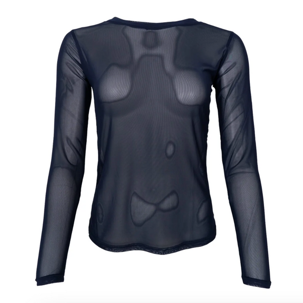 Black Colour Annie Mesh Long Sleeve Top - Navy