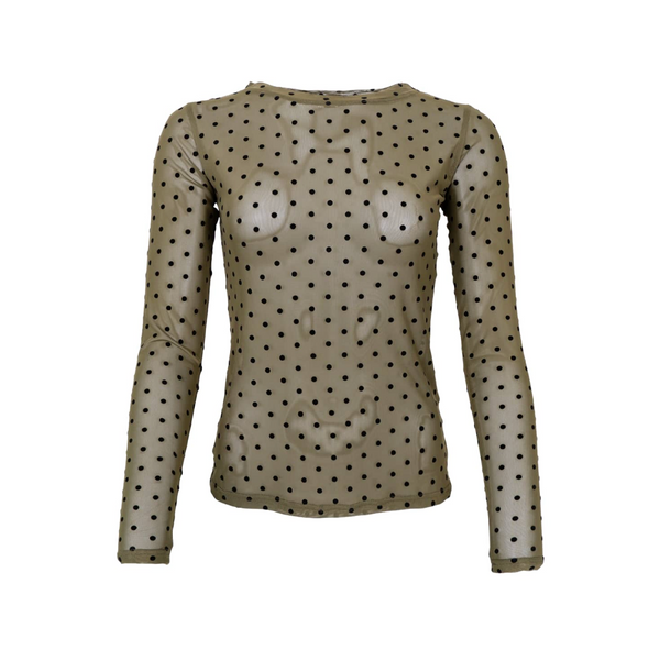 Black Colour Jennie Dotted Mesh Blouse - Army