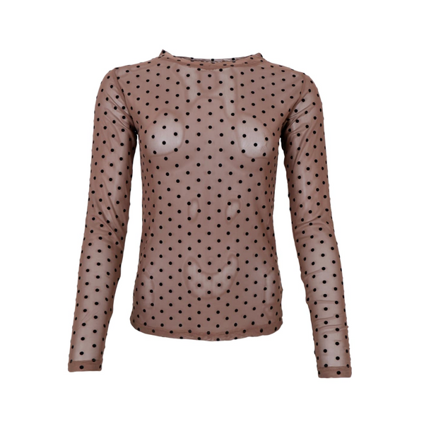 Black Colour Jennie Dotted Mesh Blouse  - Espresso