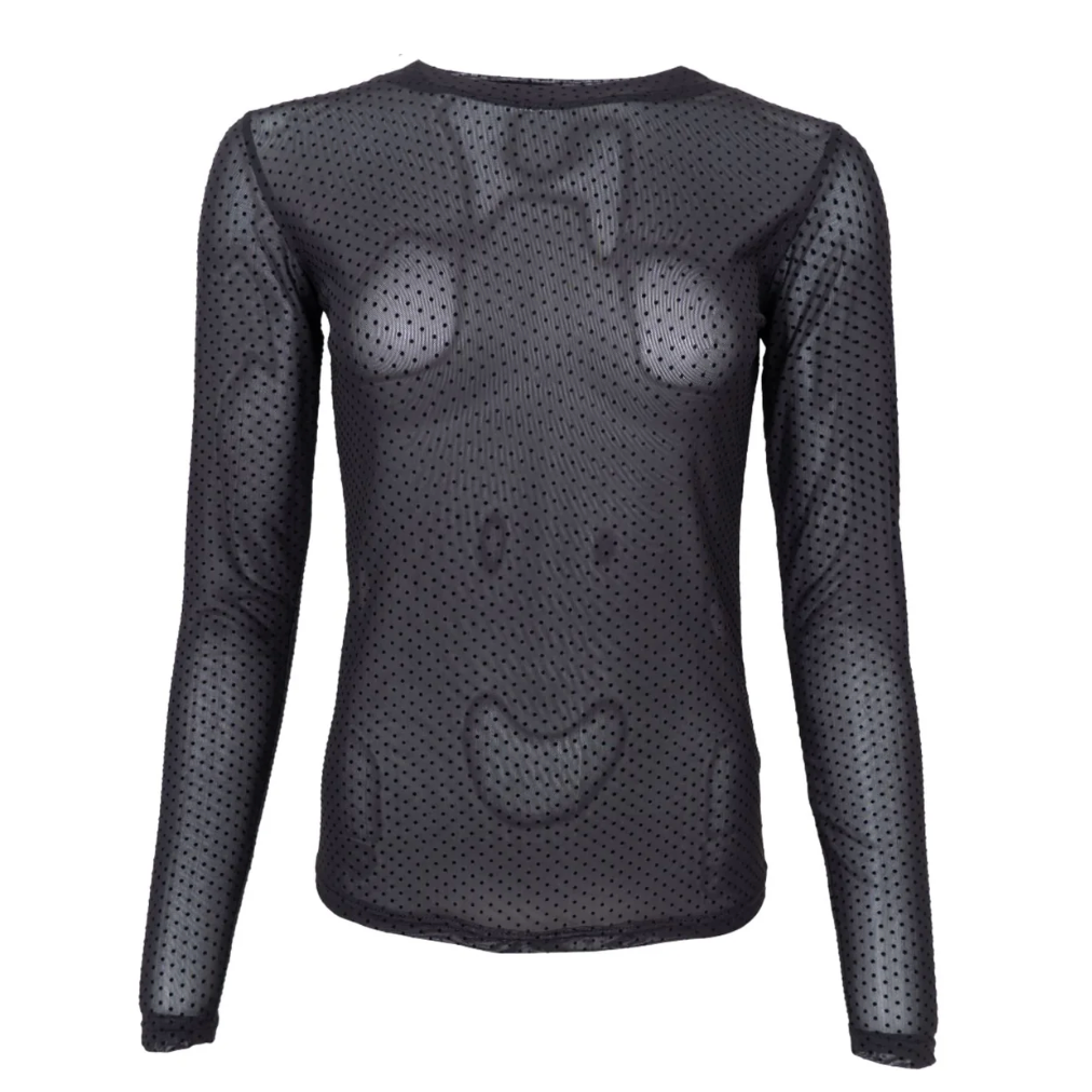 Black Colour Jessie Mesh Long Sleeve Top - Black (Close Up)