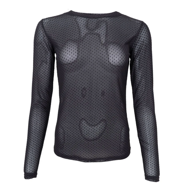 Black Colour Jessie Mesh Long Sleeve Top - Black (Close Up)