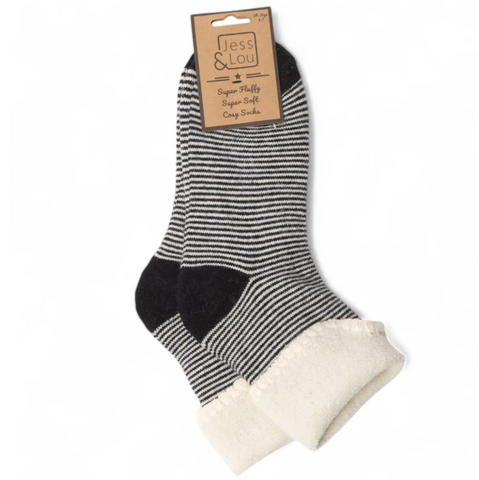 Jess & Lou Super Cosy Cuff Socks Thin Black Stripe