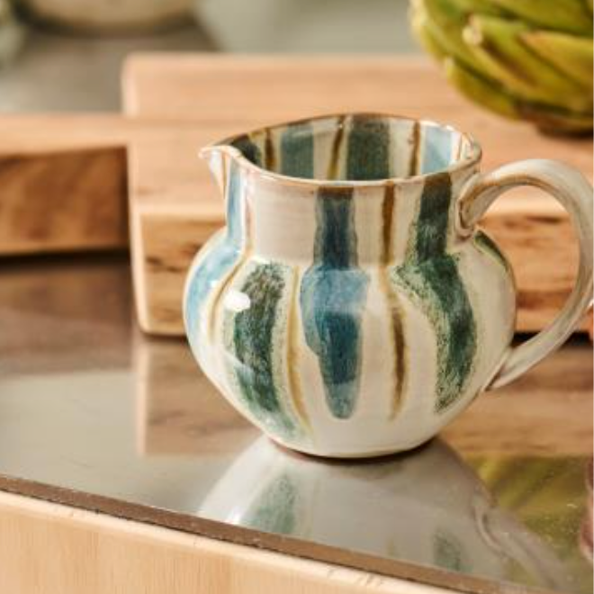 Kalmer Pitcher with Handle - Dusty Blue Stripes