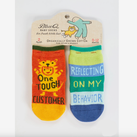 Blue Q 'One Tough Customer/ Reflecting On My Behaviour' Baby Socks
