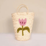 Hand Embroidered Bucket Basket, Tulip
