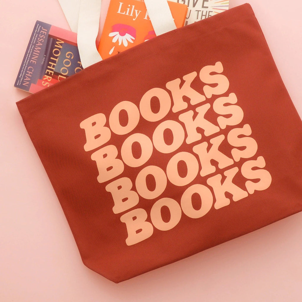 'Books Books Books Books' Canvas Tote Bag - Rust