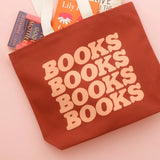 'Books Books Books Books' Canvas Tote Bag - Rust