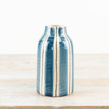 Blue and white striped ceramic vase
