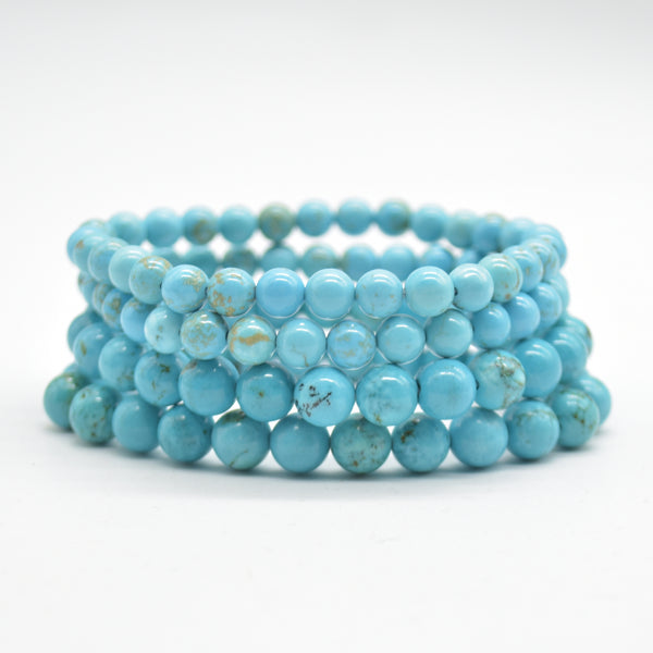 Semi Precious Gemstone Round Beaded Bracelet - Dyed Turquoise