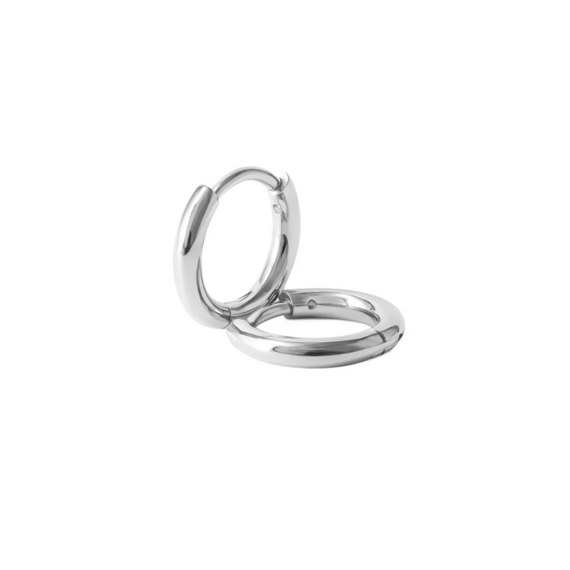 Silver hoop earrings on a white background
