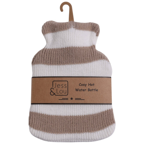 Taupe & White Stripe Mini Hot Water Bottle