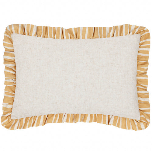 Carmon Stripe Ruffle Cushion Linen Ochre