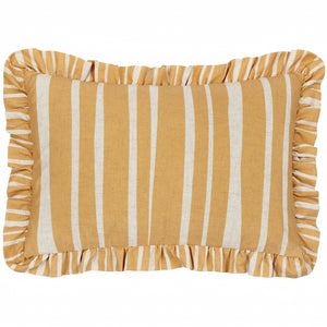 Carmon Stripe Ruffle Cushion Linen Ochre