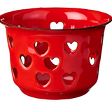 Candle holder f/tealight w/hearts enamel - Red