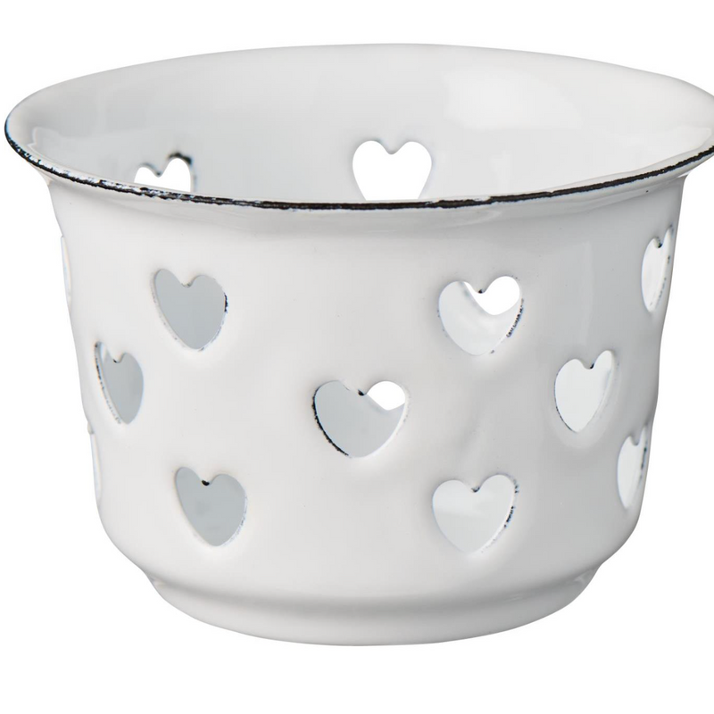 Candle holder f/tealight w/hearts enamel - White